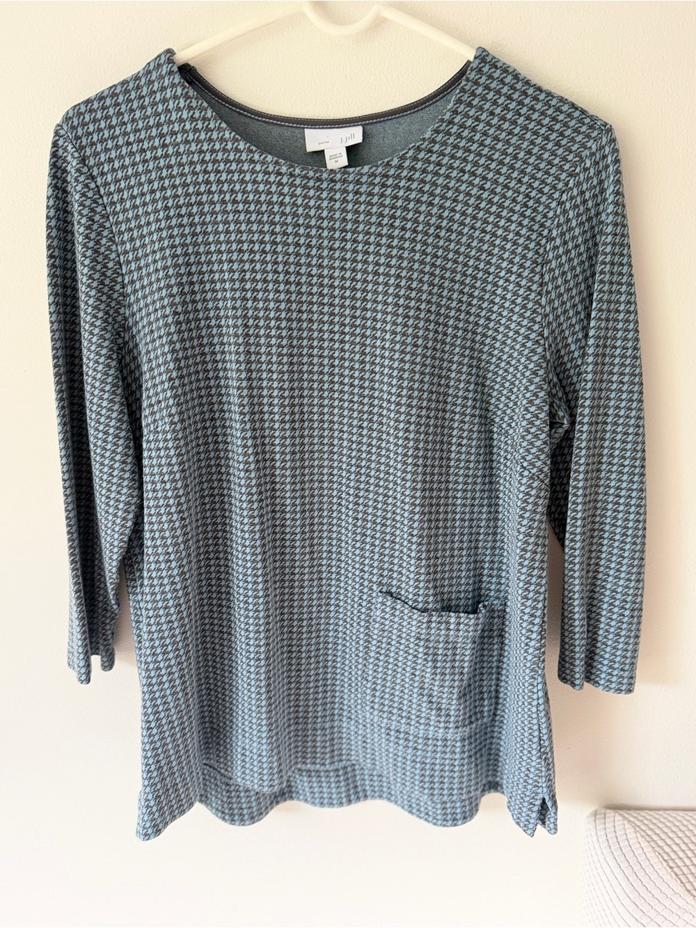 J. Jill Blue Houndstooth Long-Sleeve Knit Top